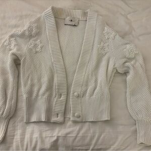 White Floral Knit Women's Sweater